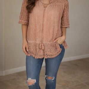 Cupio Women's Lace Trim Blouse - Coral